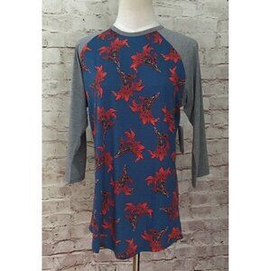 LuLaRoe RANDY Tee Shirt 3/4 Sleeve Teal Blue Red Floral Size Medium NEW